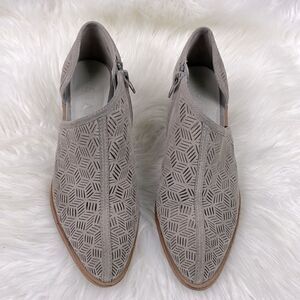 1. State | Tan pointy toe suede booties 6.0 , cutout detail and zipper closure